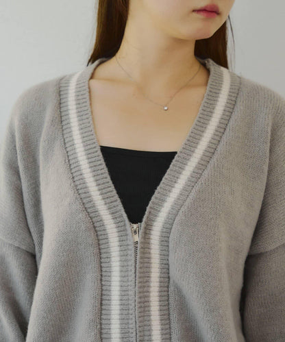 【套裝】拉鍊開衫&針織長褲套裝