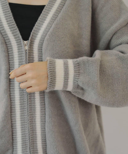 【套裝】拉鍊開衫&針織長褲套裝