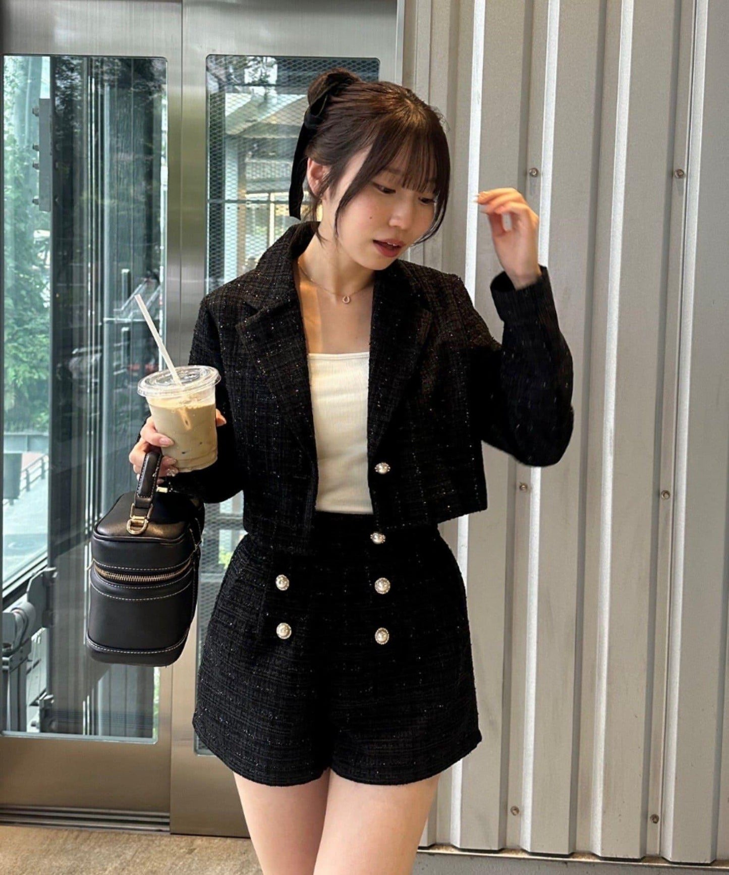 【套裝可搭配】金色紐扣粗花呢短褲