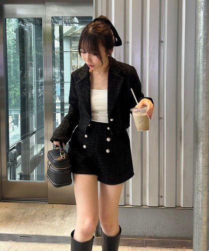 【套裝可搭配】金色紐扣粗花呢短褲