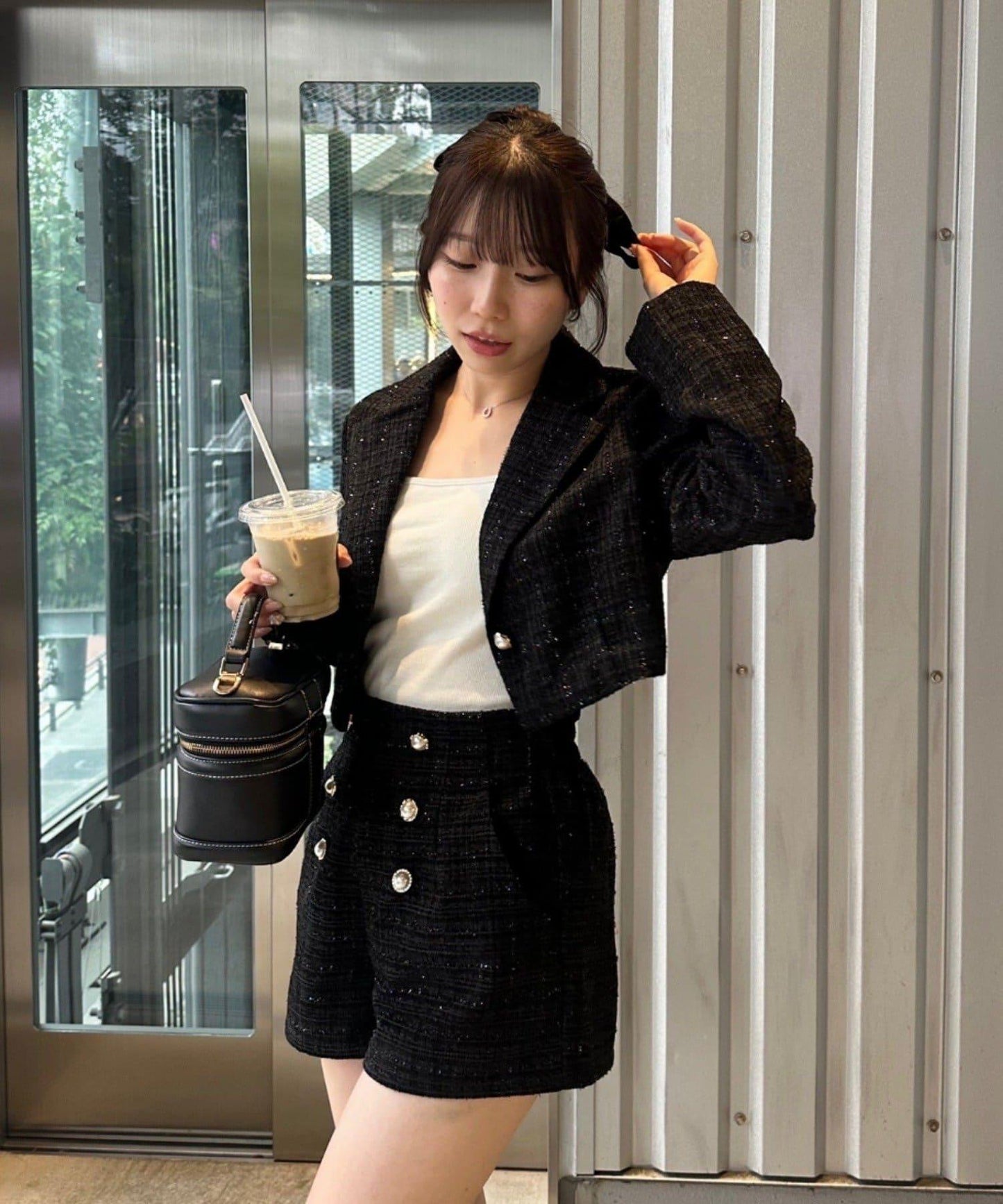 【套裝可搭配】金色紐扣粗花呢短褲