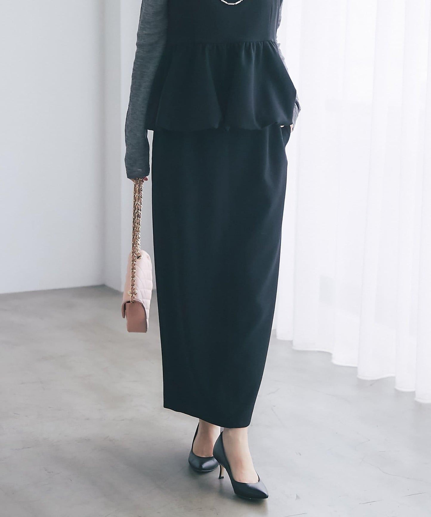 雙層斜紋窄版長裙