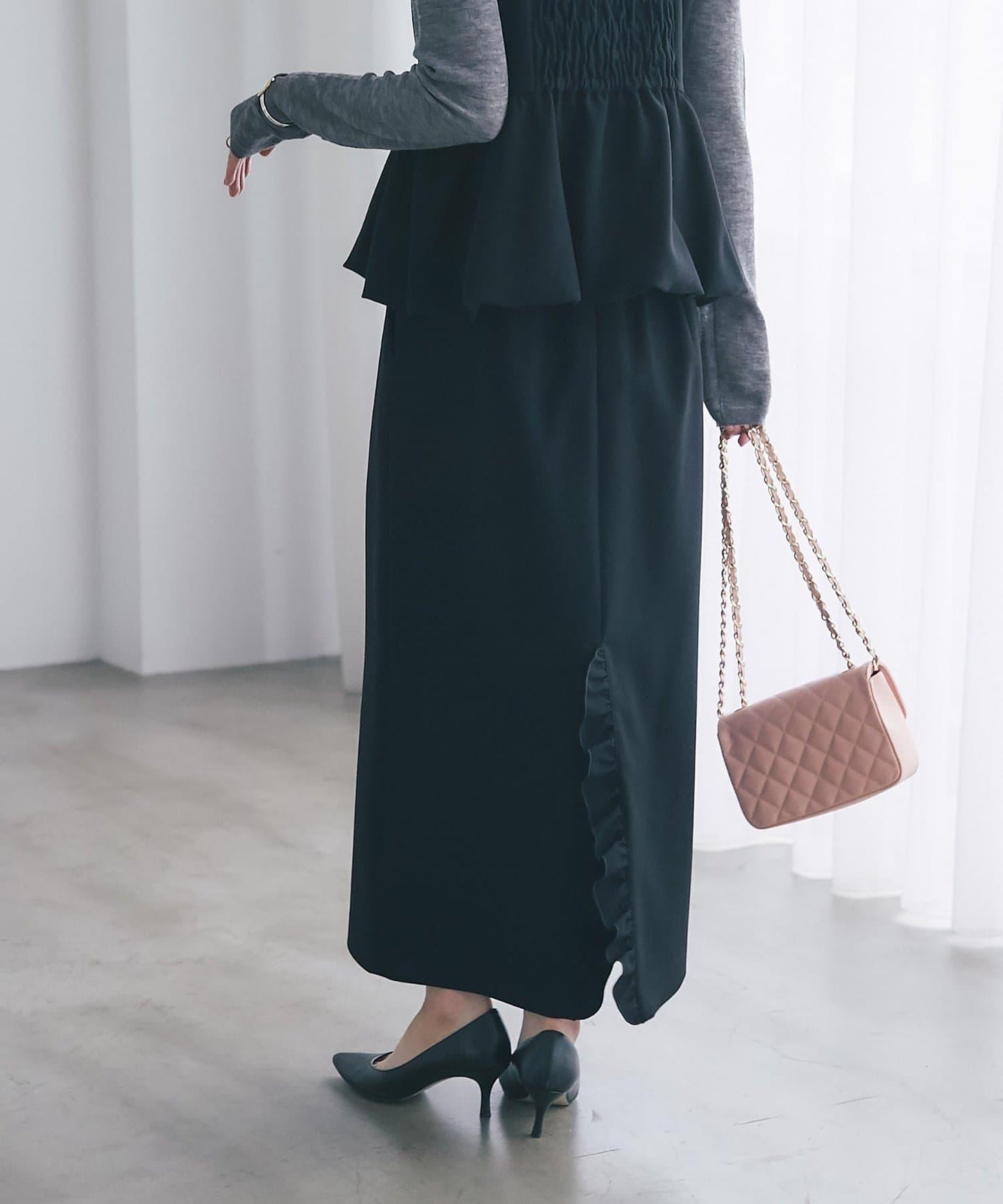 雙層斜紋窄版長裙