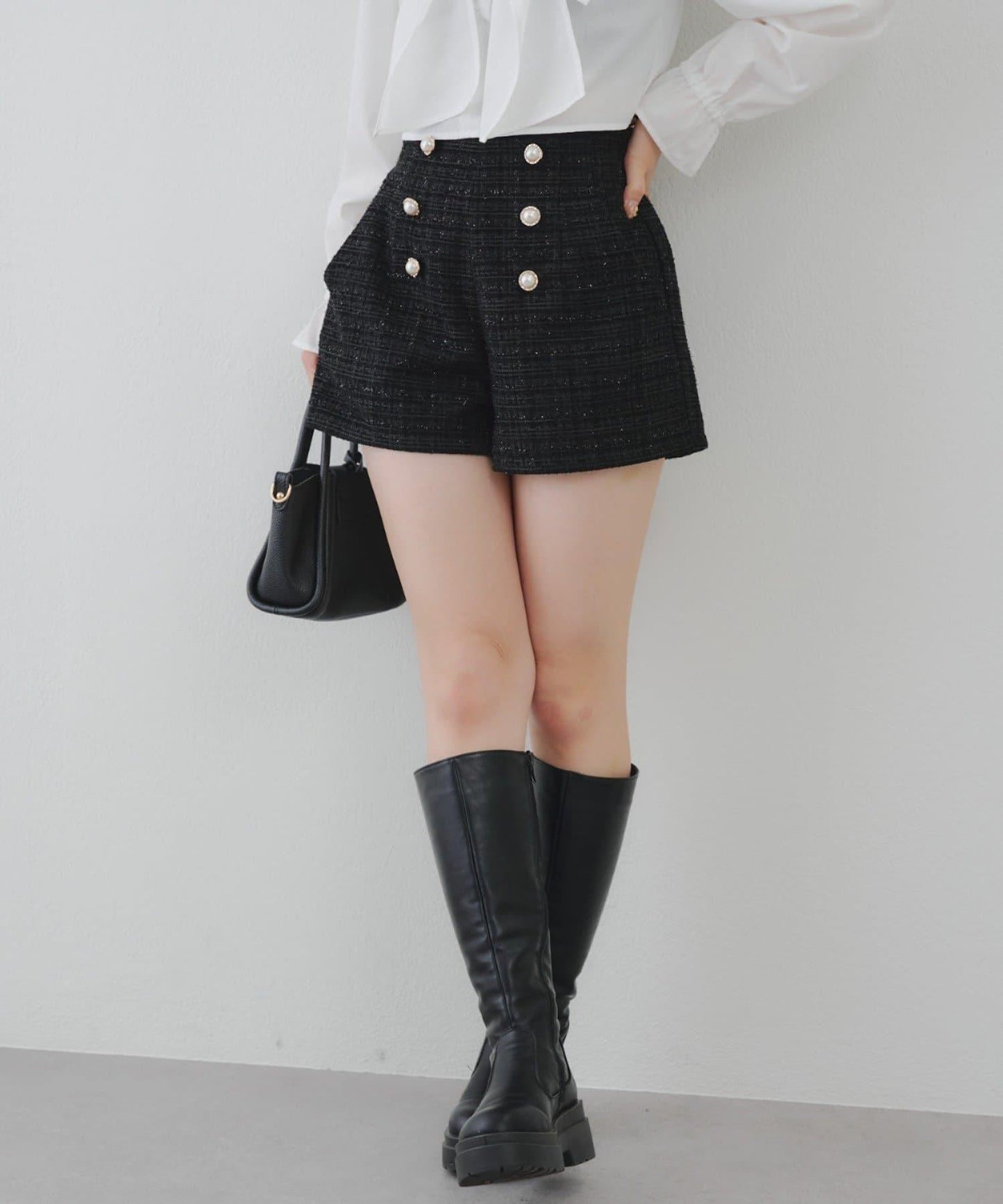 【套裝可搭配】金色紐扣粗花呢短褲