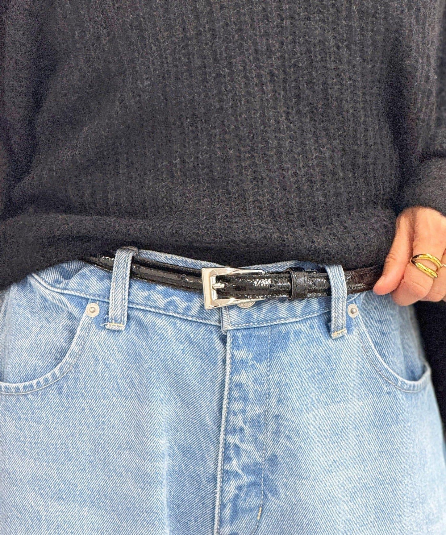 【優雅光澤感】漆皮腰帶