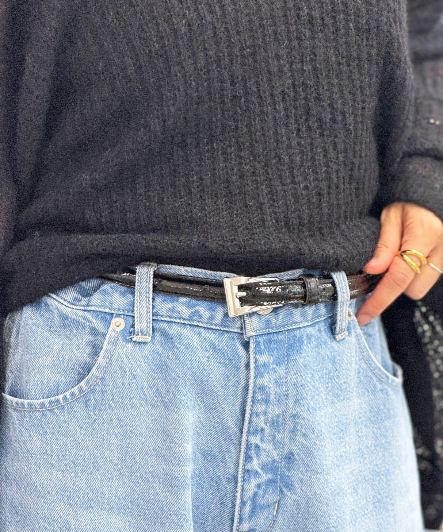 【優雅光澤感】漆皮腰帶