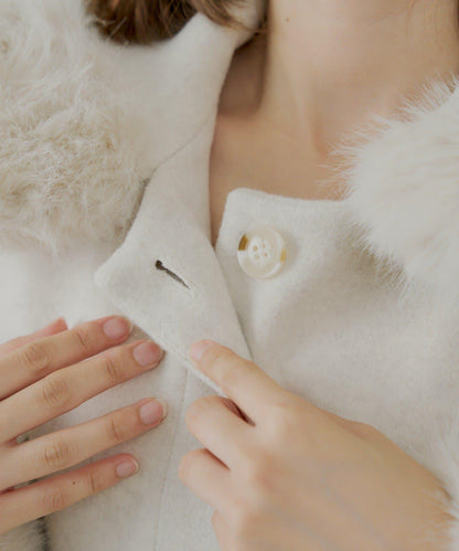 【贈品活動對象】毛絨領斗篷大衣