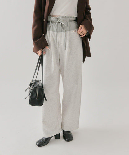 高腰拼接休閒褲