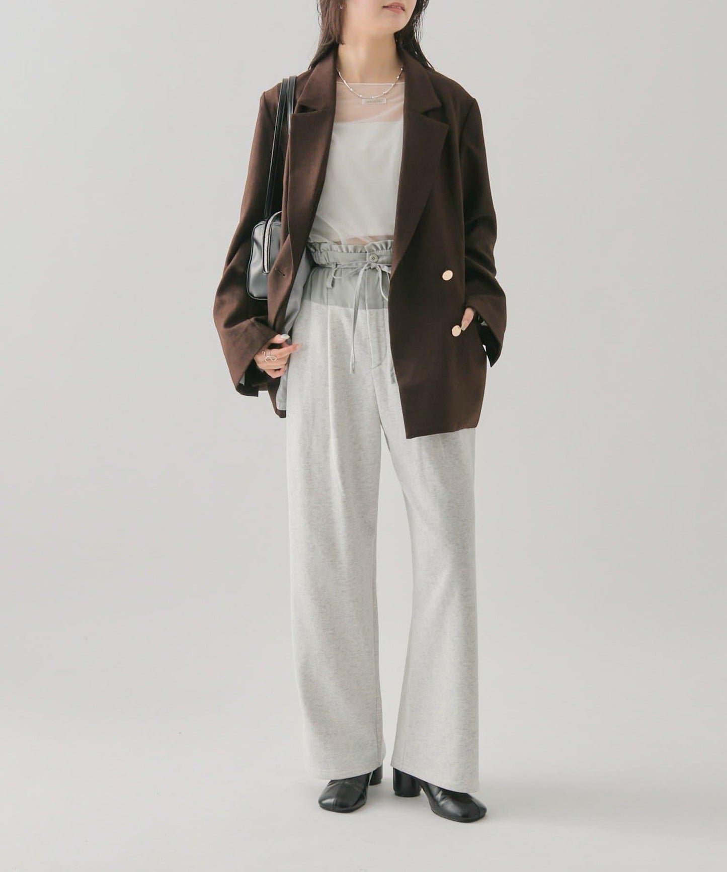 高腰拼接休閒褲