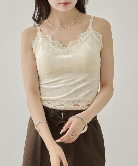 帶胸墊天鵝絨吊帶背心