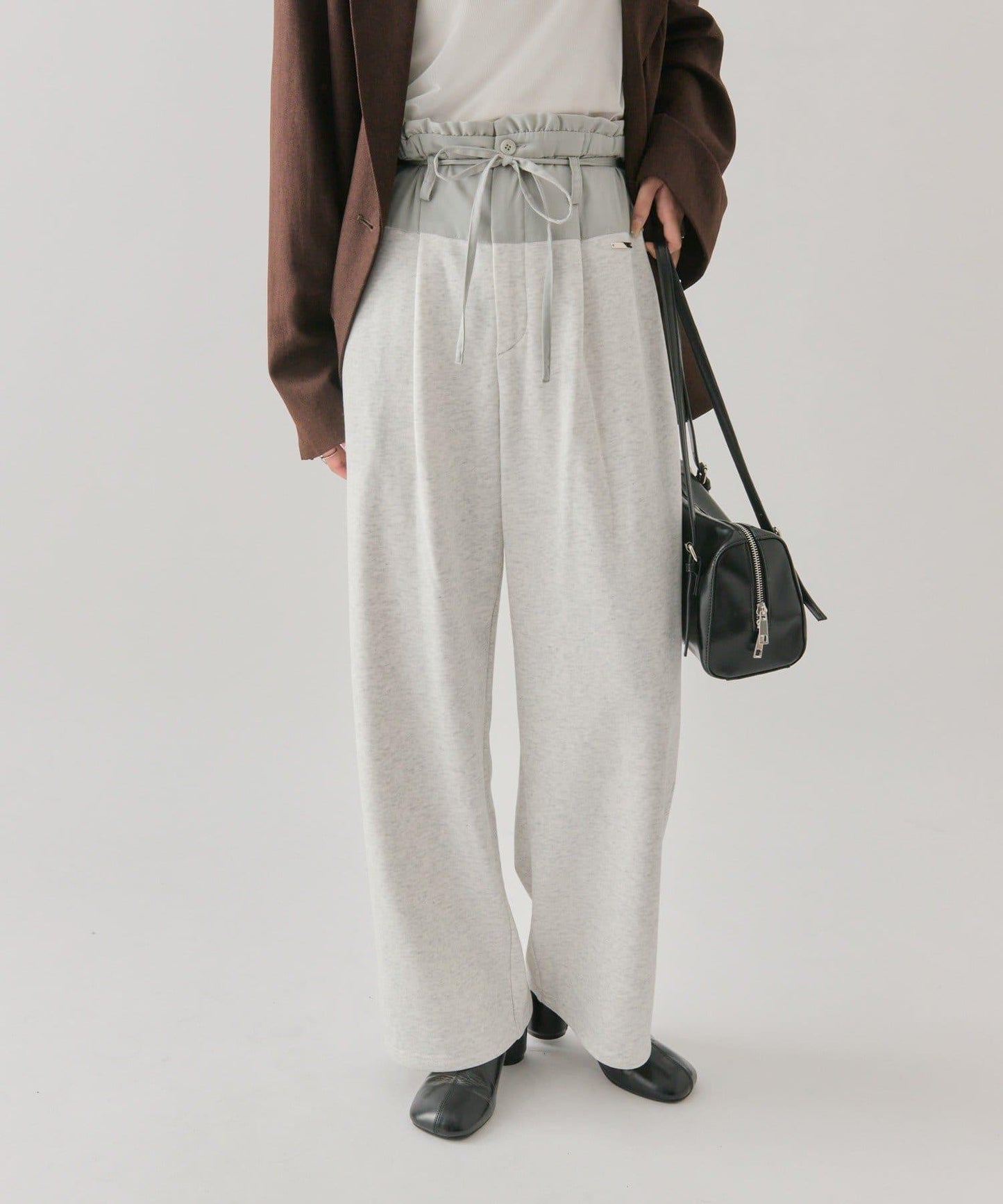 高腰拼接休閒褲