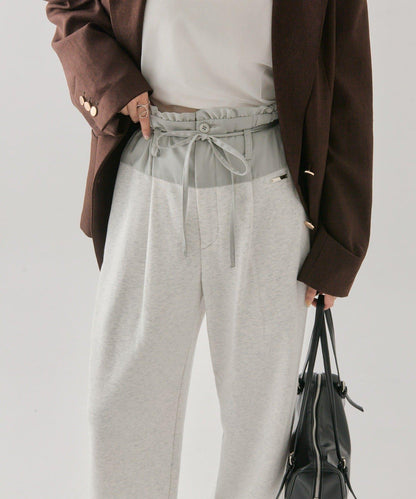 高腰拼接休閒褲