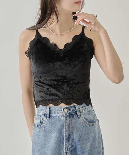 帶胸墊天鵝絨吊帶背心