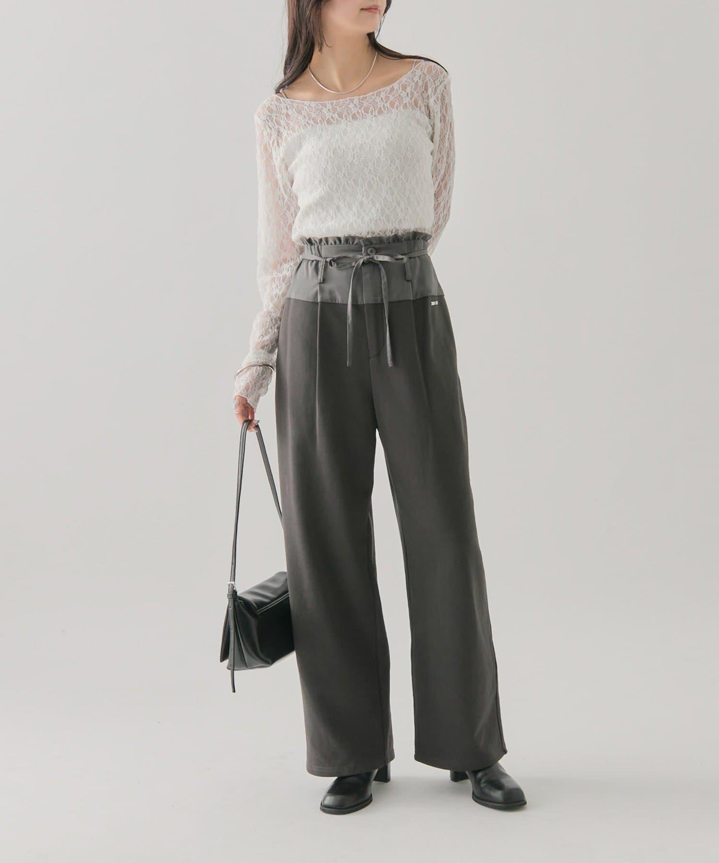 高腰拼接休閒褲