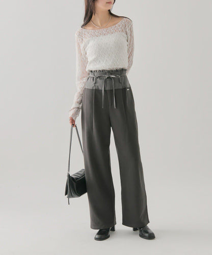 高腰拼接休閒褲