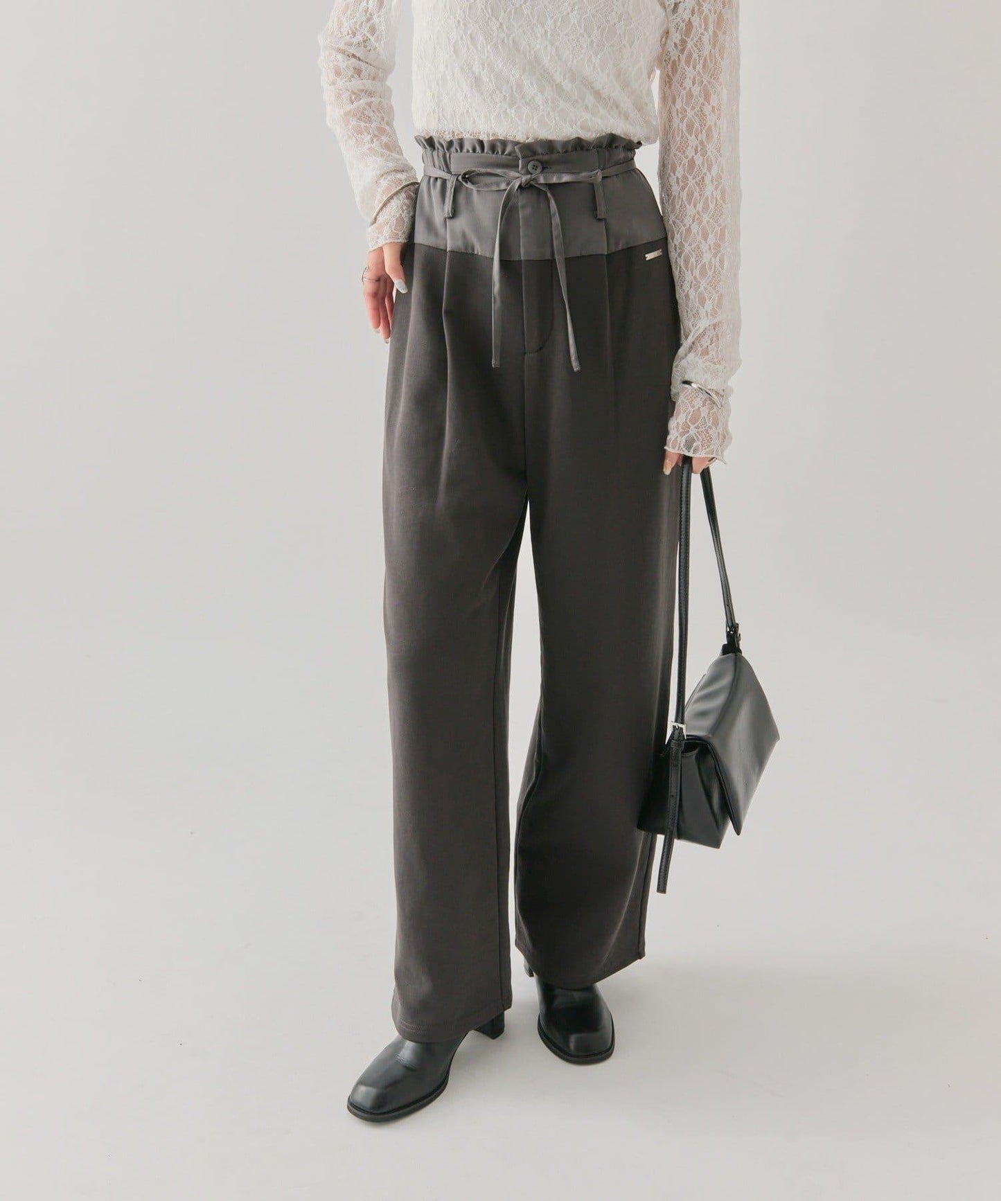 高腰拼接休閒褲