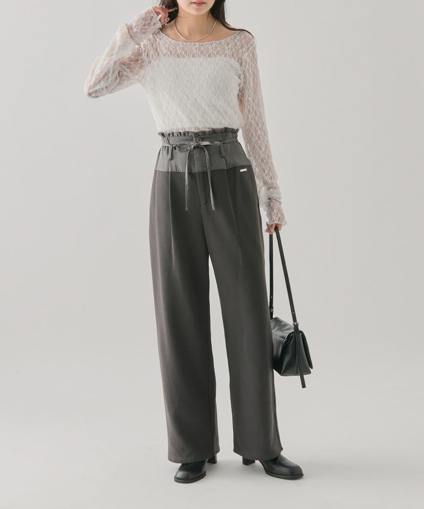 高腰拼接休閒褲