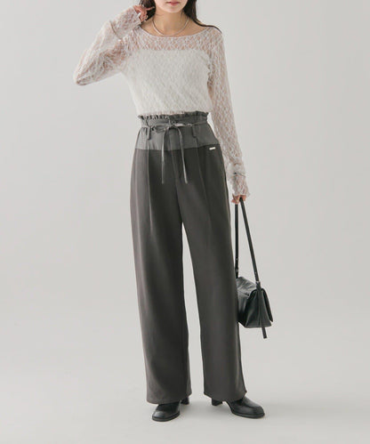 高腰拼接休閒褲