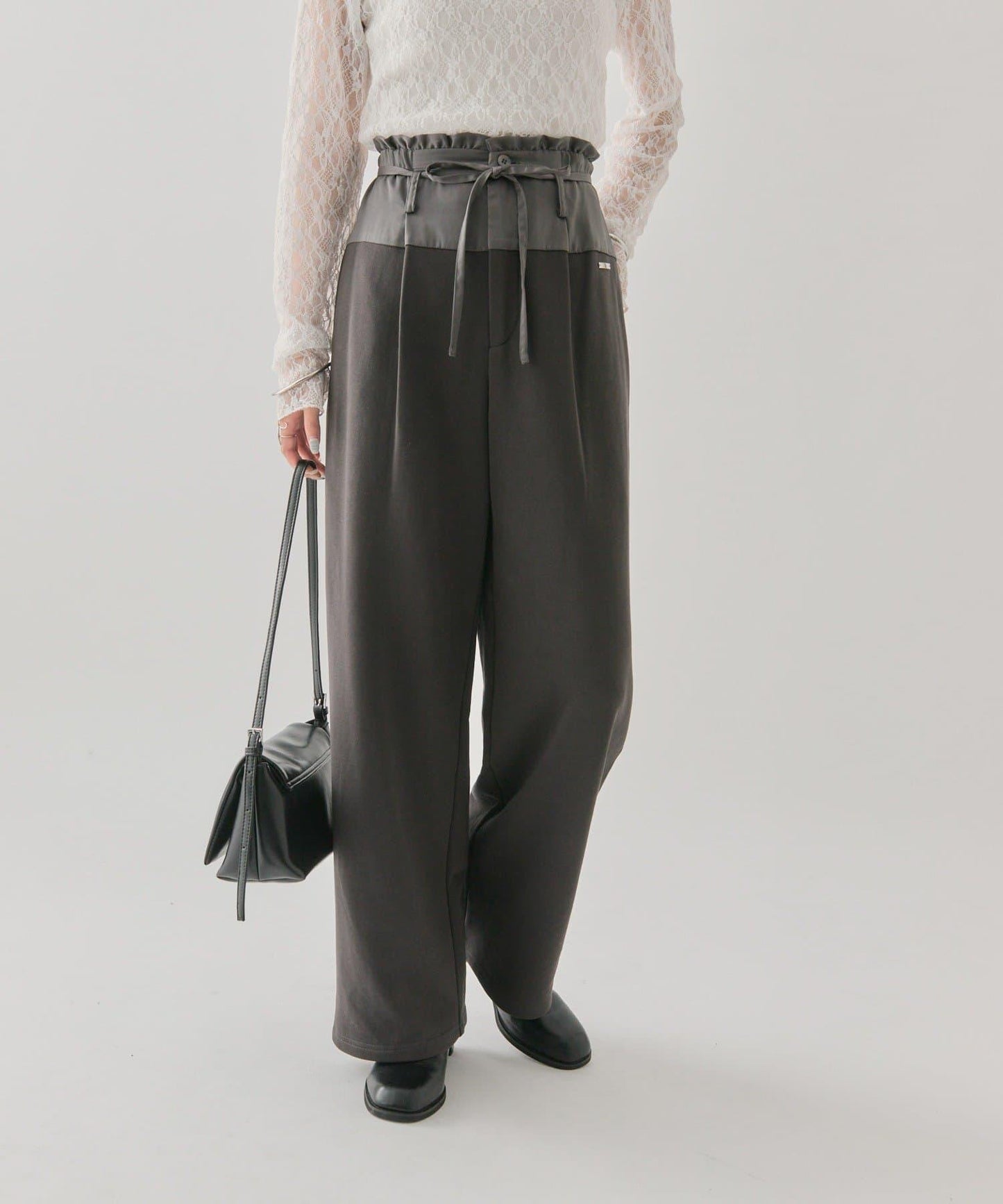 高腰拼接休閒褲