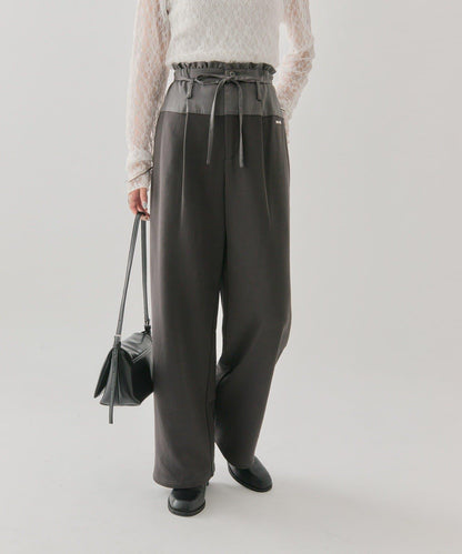 高腰拼接休閒褲