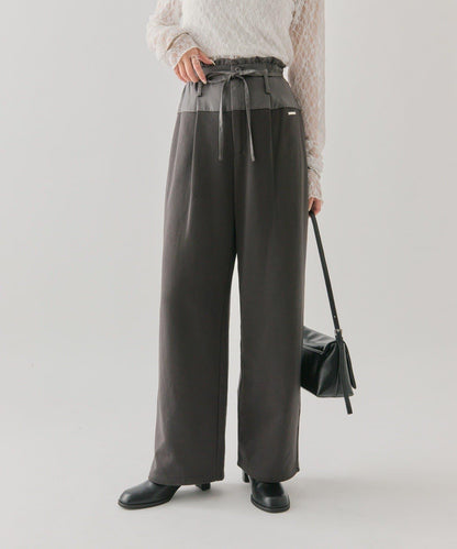 高腰拼接休閒褲