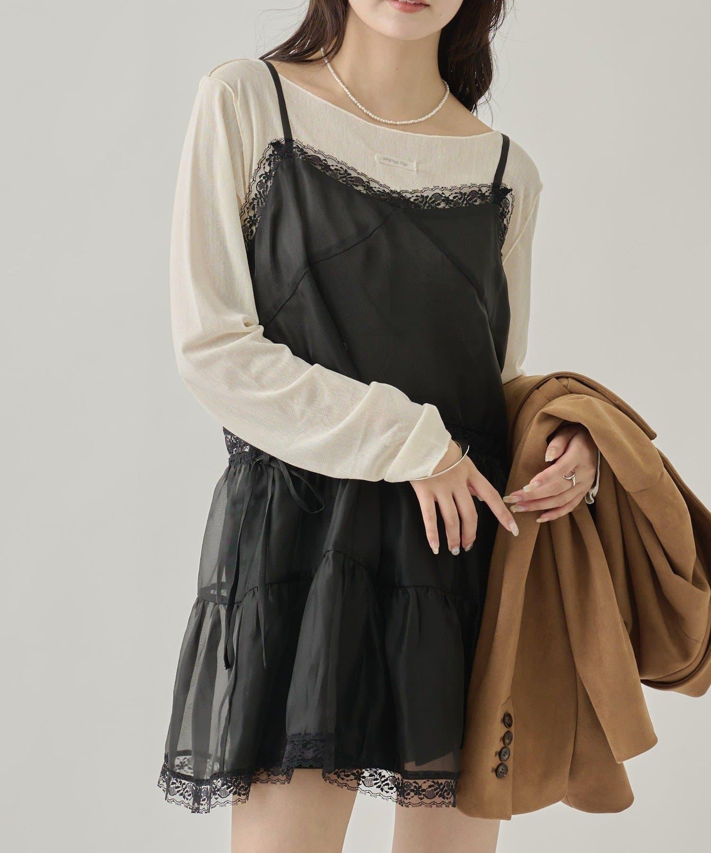 透視蕾絲吊帶長款上衣