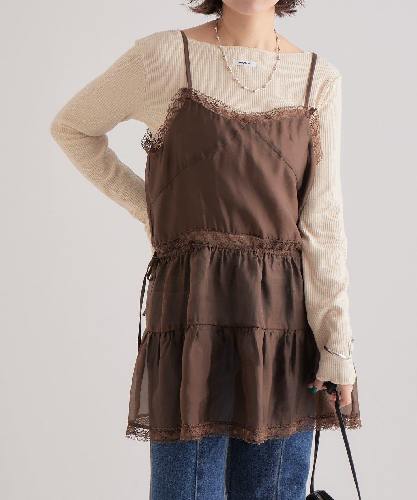 透視蕾絲吊帶長款上衣