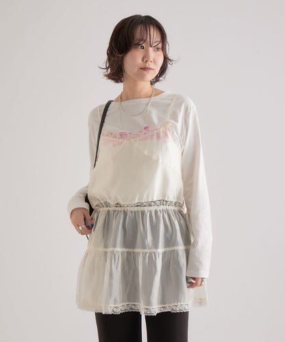 透視蕾絲吊帶長款上衣