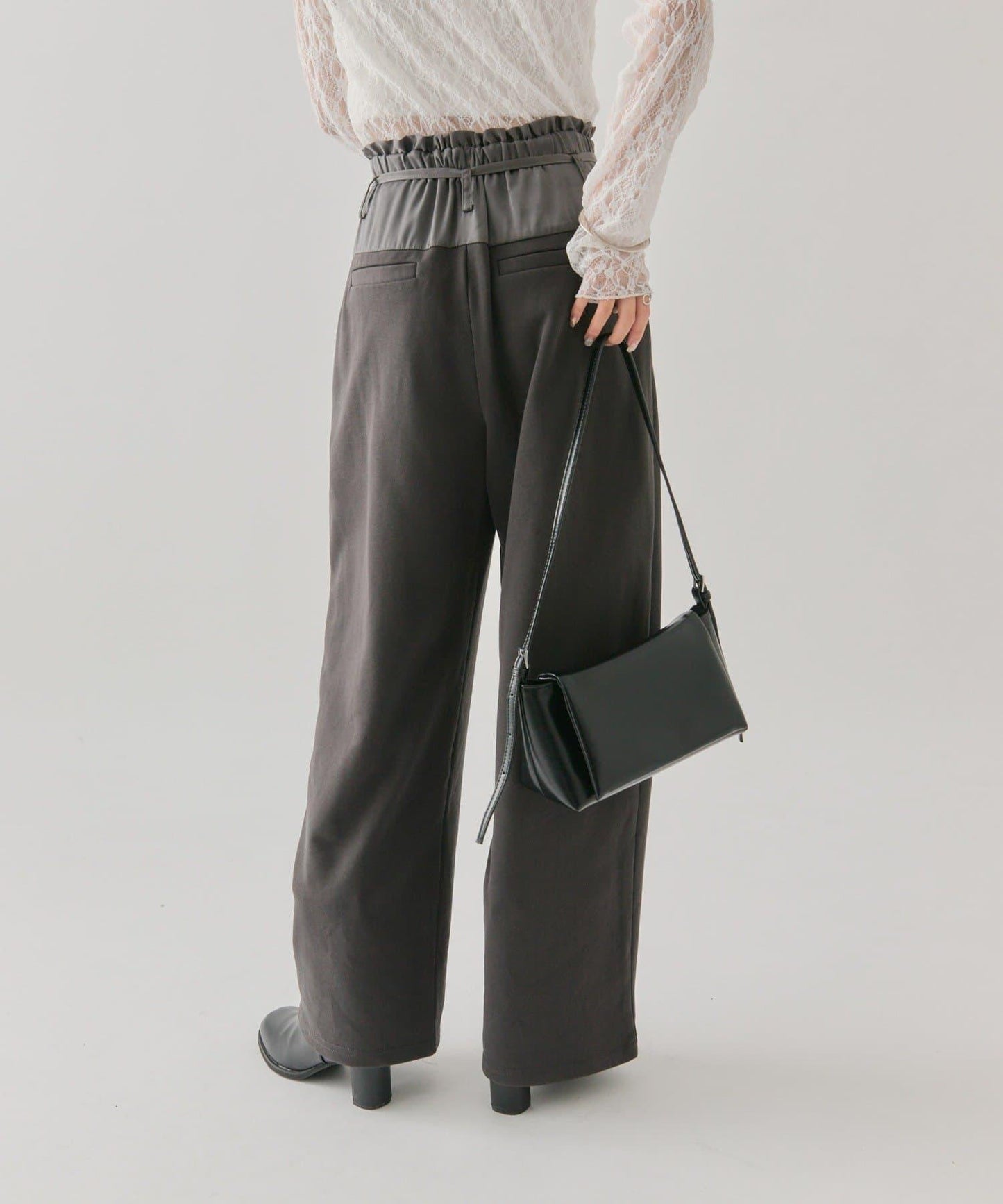 高腰拼接休閒褲