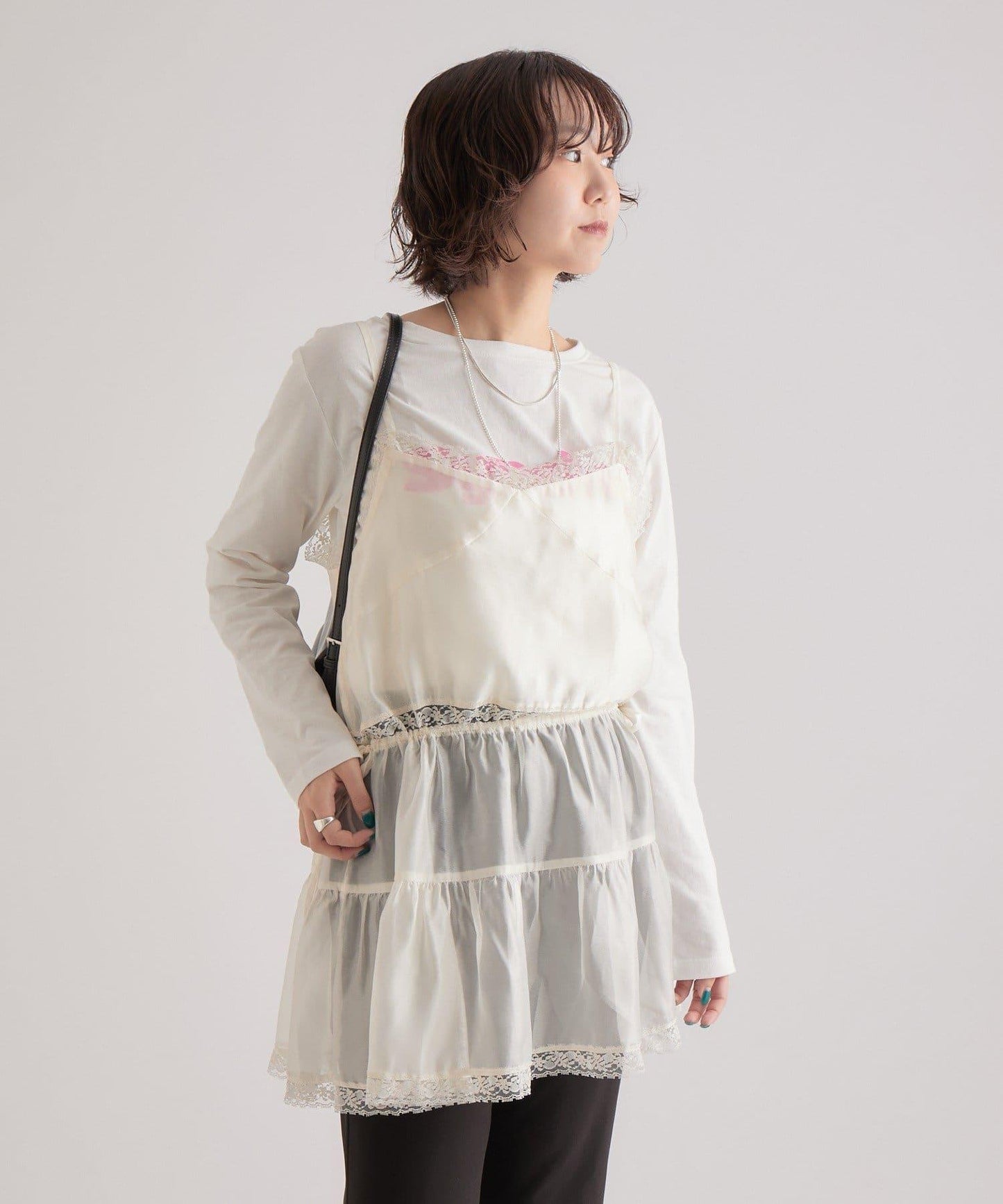 透視蕾絲吊帶長款上衣