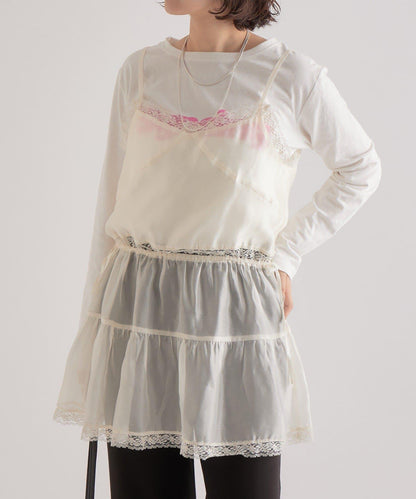 透視蕾絲吊帶長款上衣