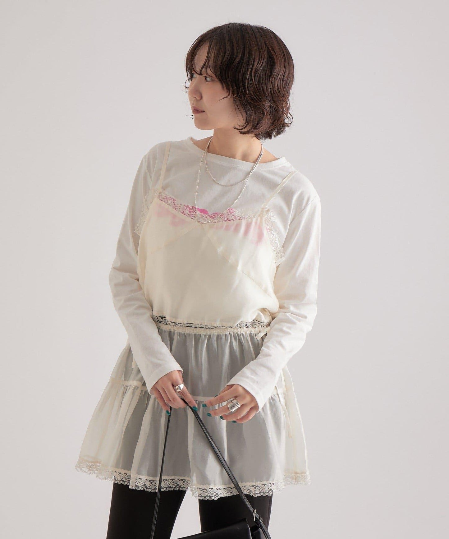 透視蕾絲吊帶長款上衣