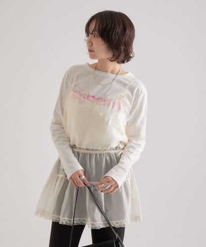 透視蕾絲吊帶長款上衣