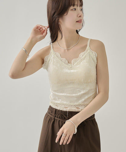 帶胸墊天鵝絨吊帶背心