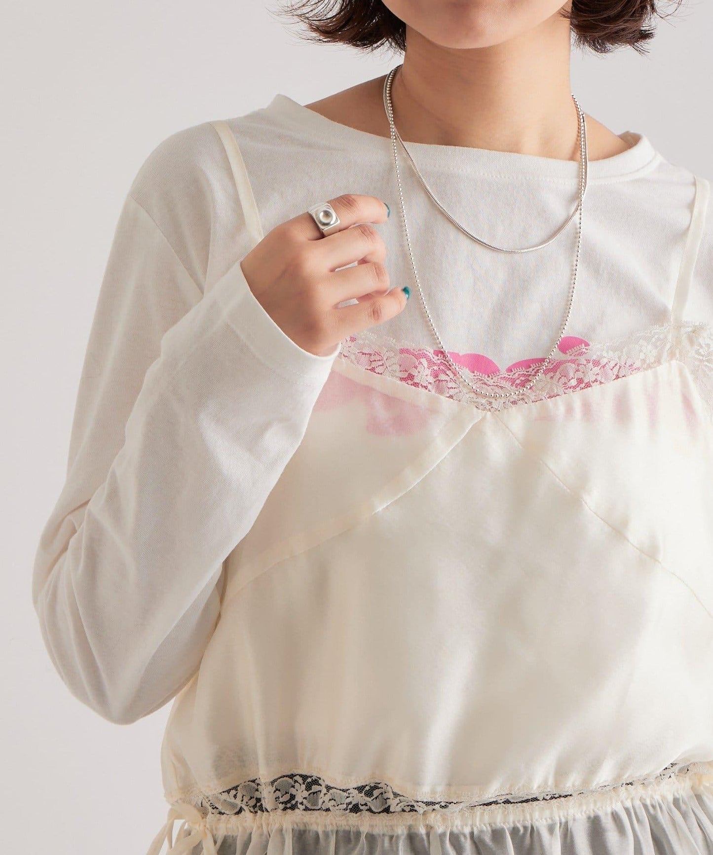 透視蕾絲吊帶長款上衣