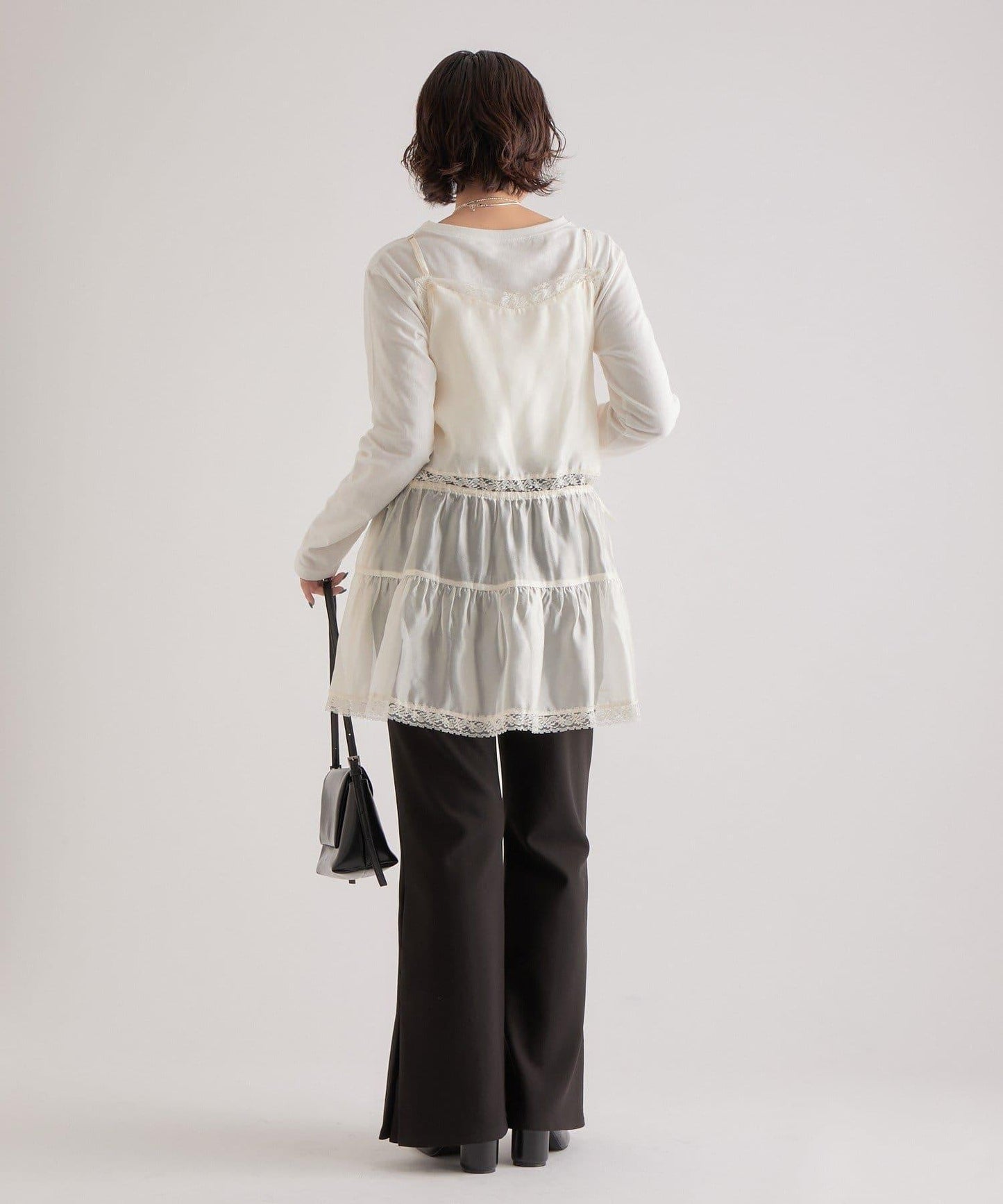 透視蕾絲吊帶長款上衣