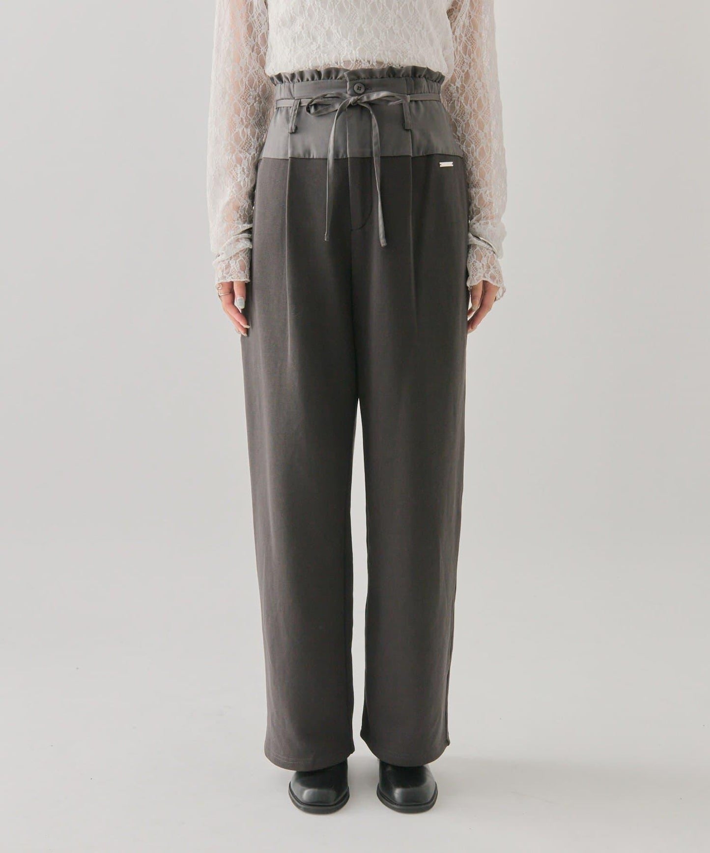 高腰拼接休閒褲