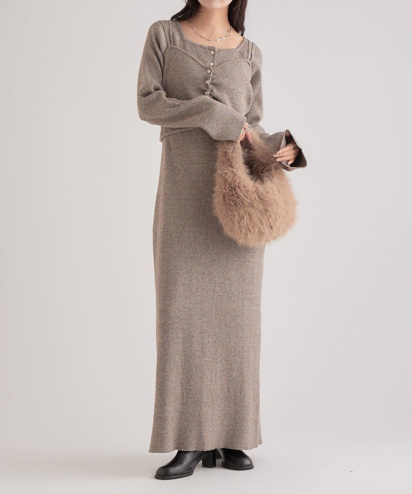 附針織背心連衣裙