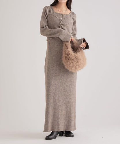 附針織背心連衣裙