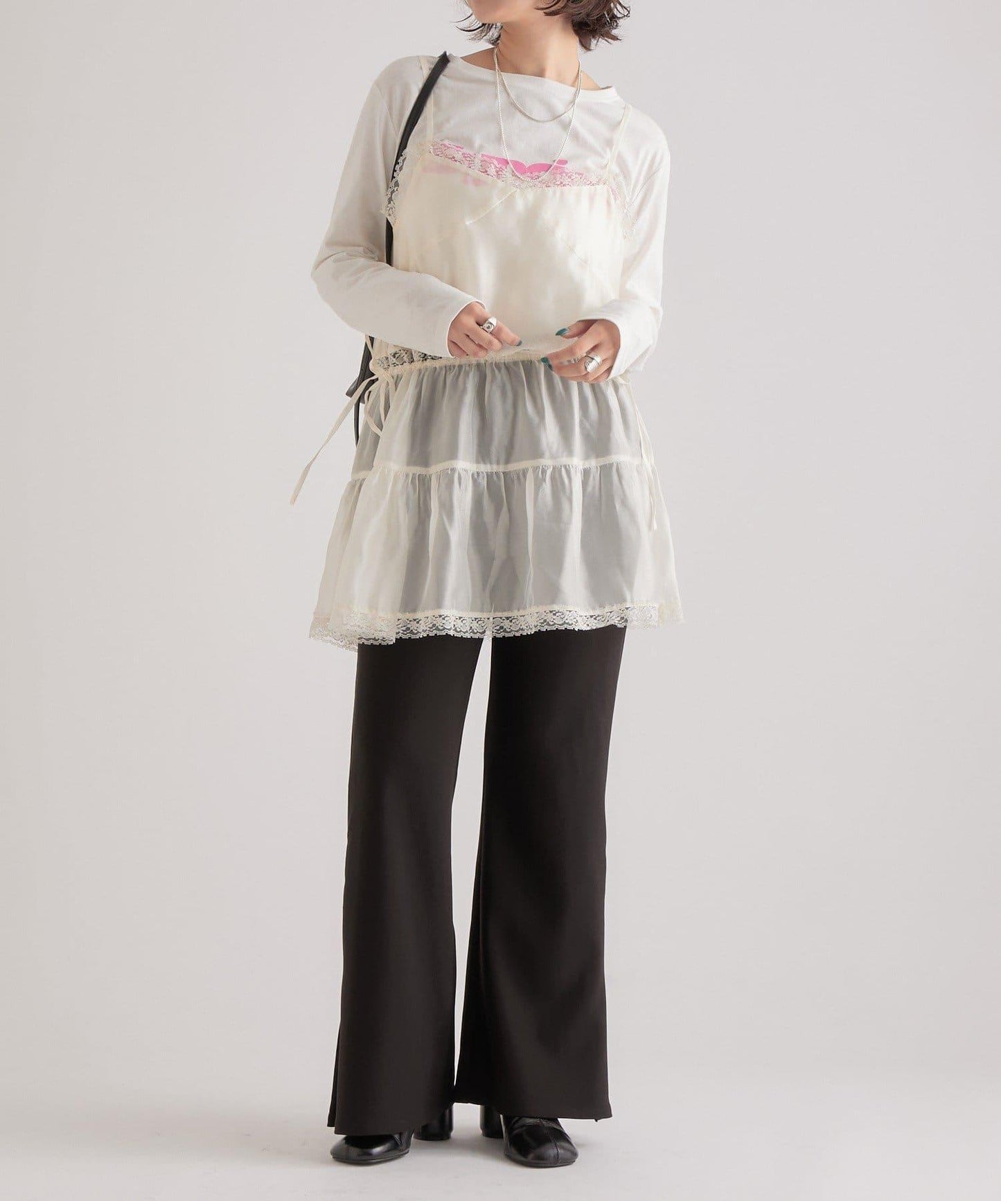 透視蕾絲吊帶長款上衣