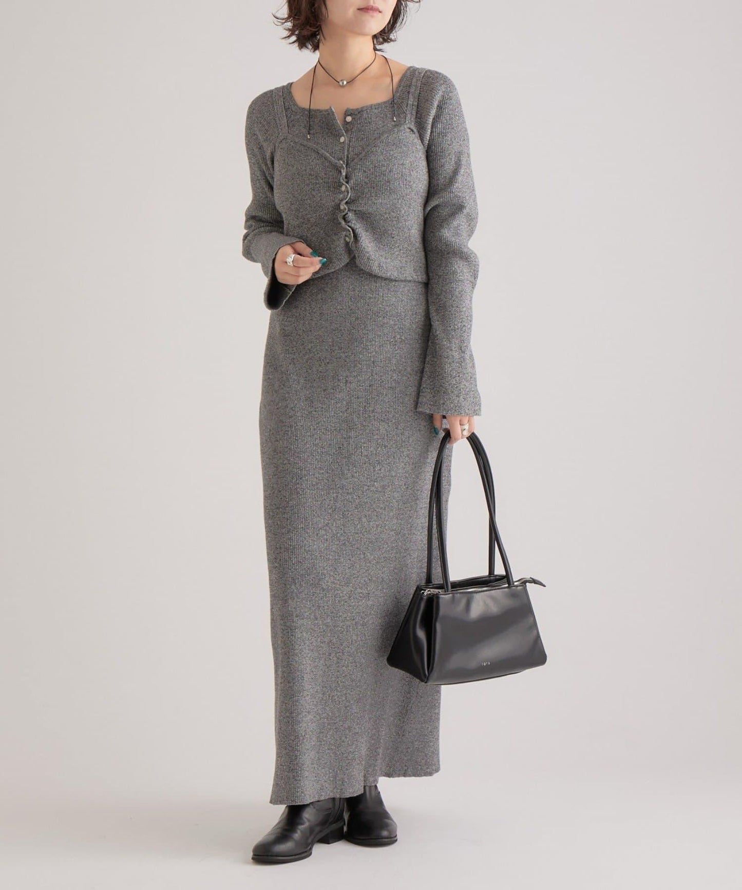 附針織背心連衣裙