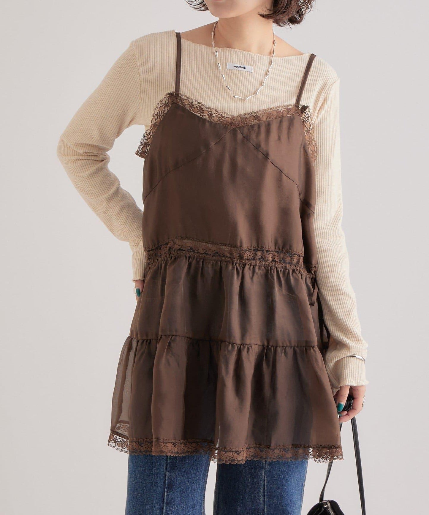 透視蕾絲吊帶長款上衣