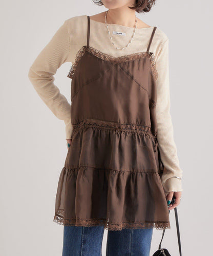 透視蕾絲吊帶長款上衣