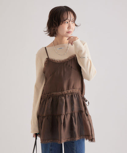 透視蕾絲吊帶長款上衣