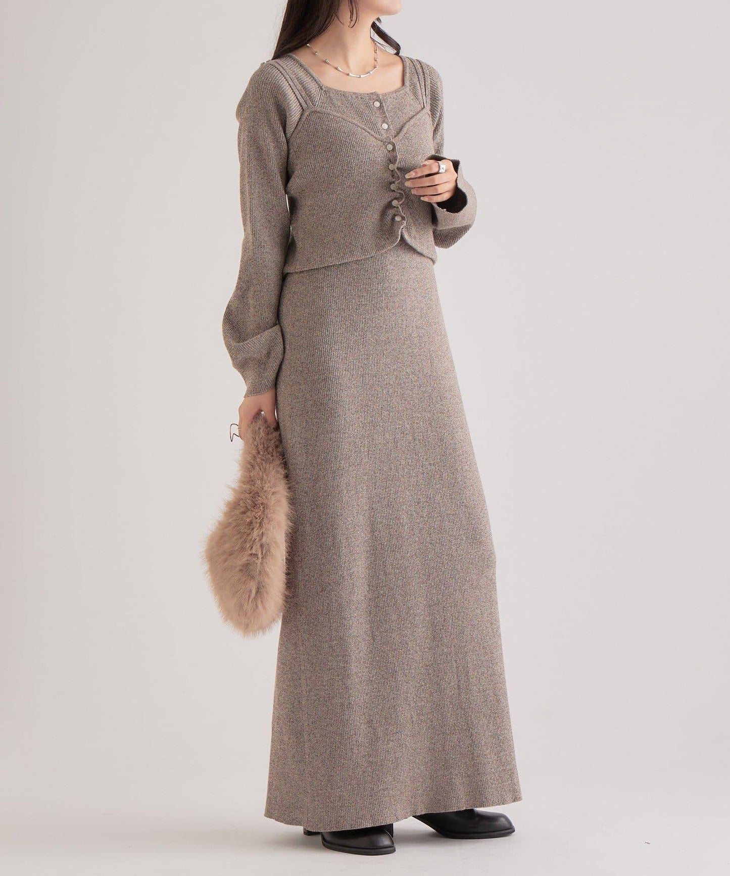 附針織背心連衣裙