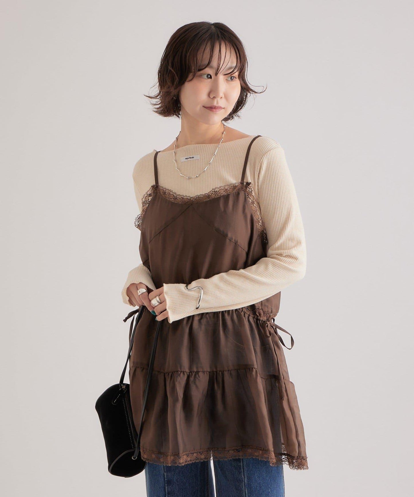 透視蕾絲吊帶長款上衣