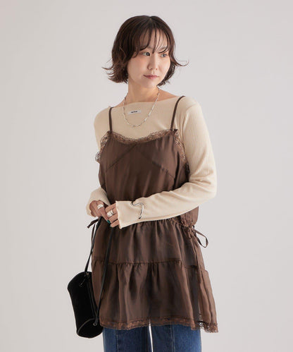 透視蕾絲吊帶長款上衣