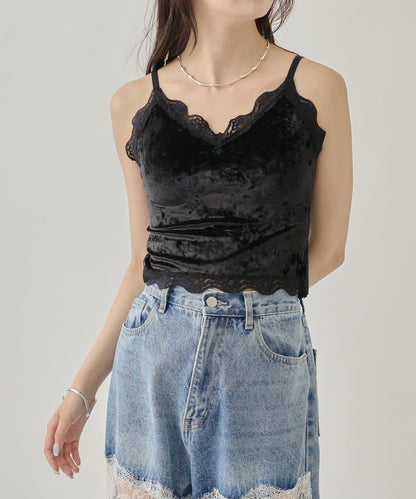 帶胸墊天鵝絨吊帶背心