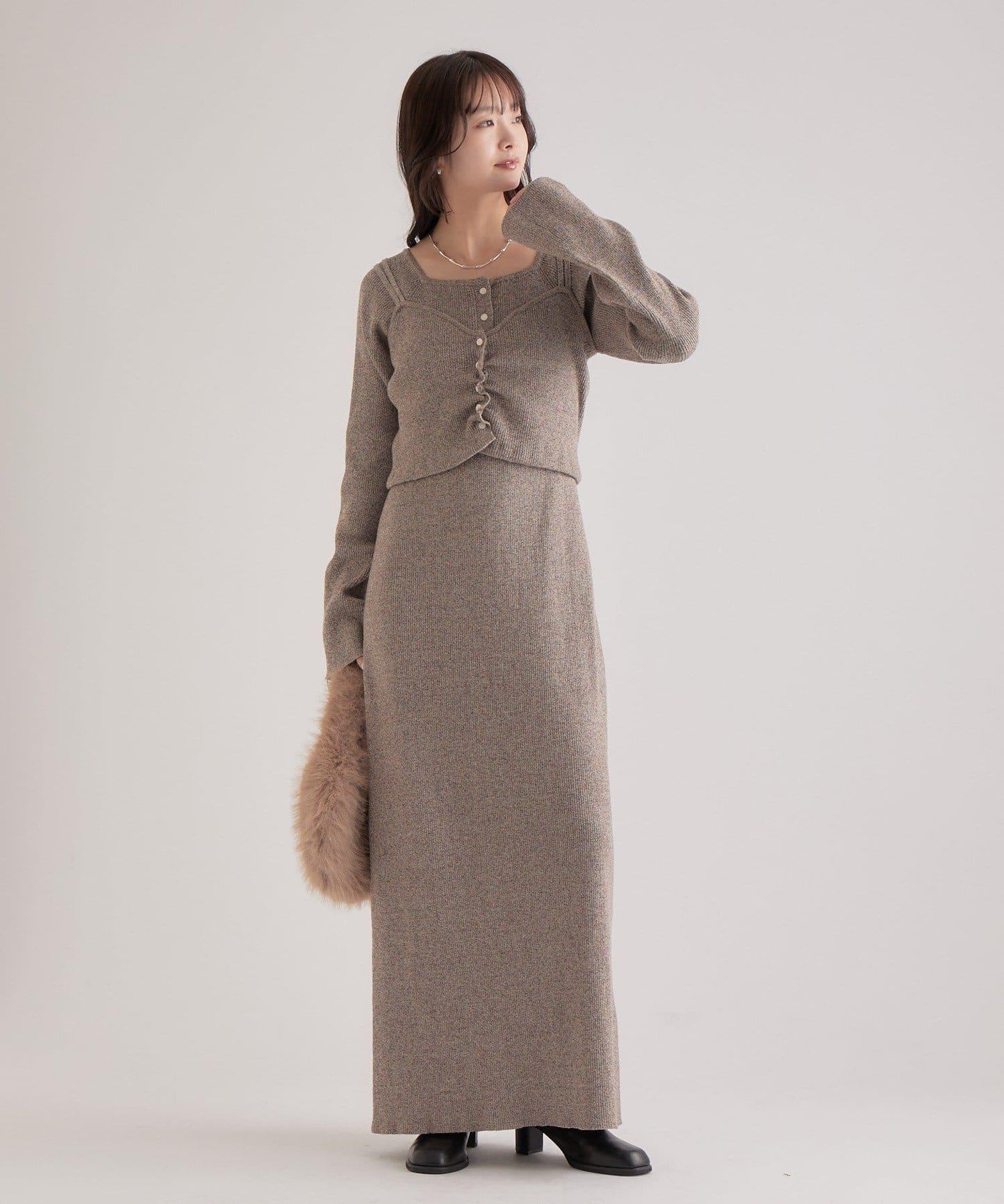 附針織背心連衣裙