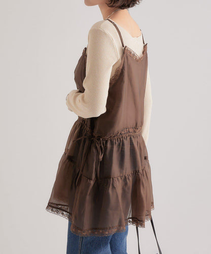 透視蕾絲吊帶長款上衣